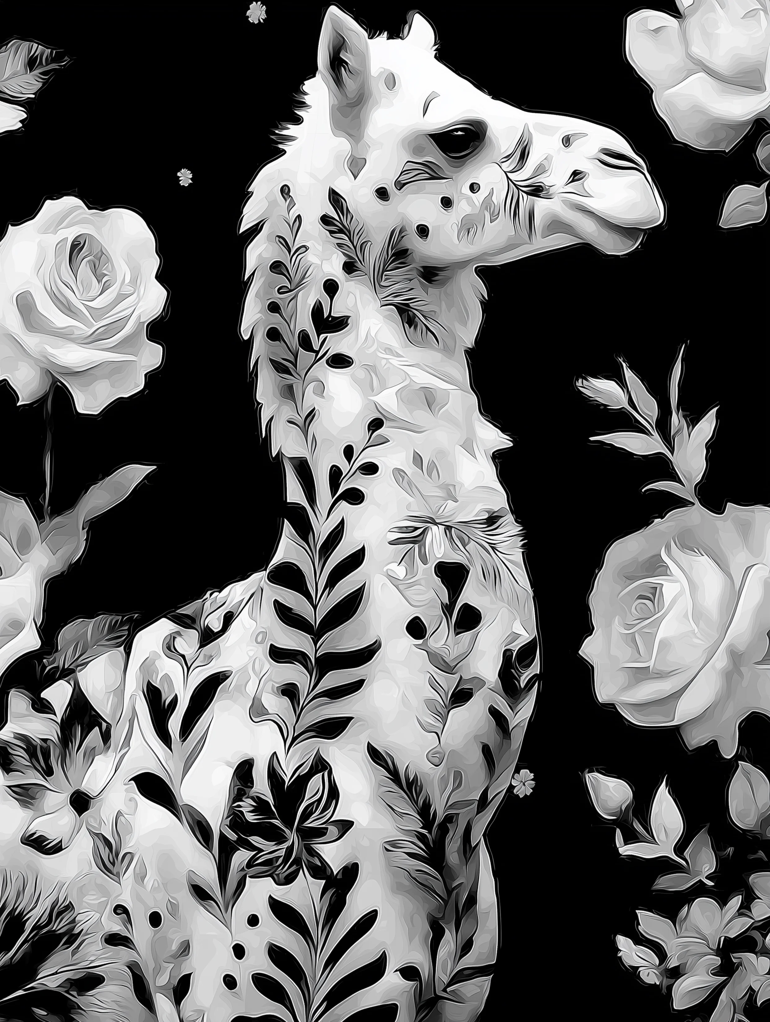 Free printable camel coloring page for adults featuring fern design camel